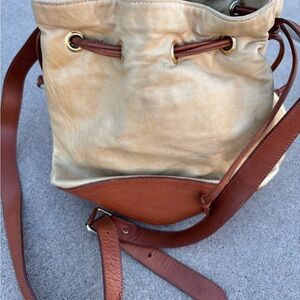 Nordstrom Stylish Tan and Brown Genuine Leather Bucket Bag